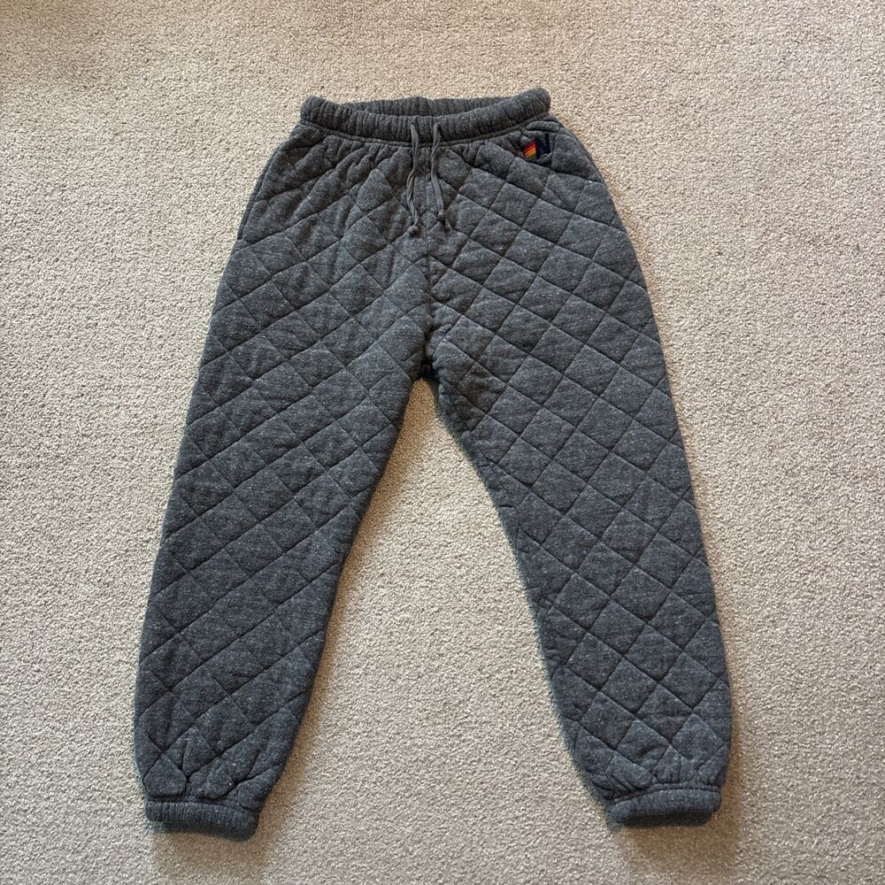 Aviator Nation Quilted Sweatpants Gray Size Small Fleece Drawstring Crop 24” In